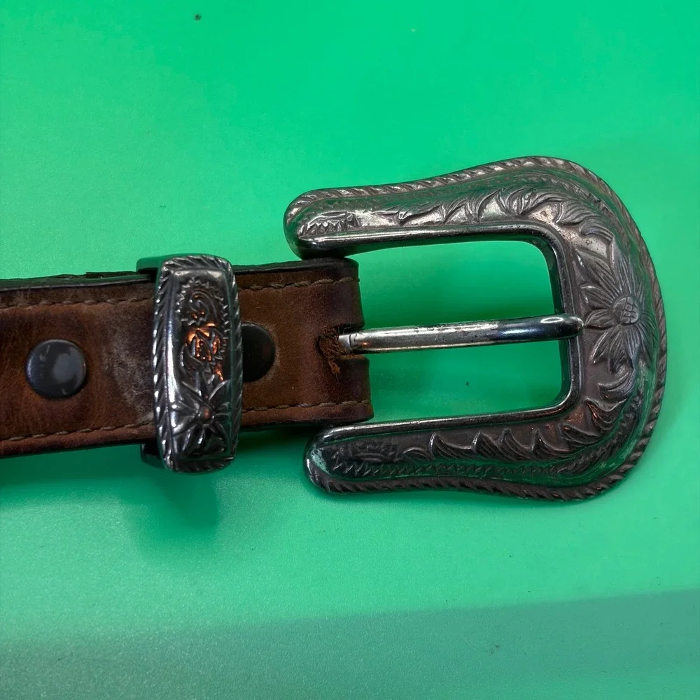 Vintage 70s Western Brown Leather Belt Mens 39